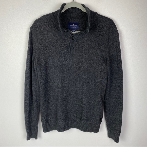 American Eagle Gray Pullover Sweater Men's Small Ribbed Hem & Cuffs Long Sleeve - Picture 7 of 8